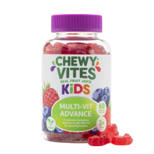 Chewy Vites Kids Multivitamin Advance, 60 Kids Vitamins Gummies, 11 Essential Nutrients, 2 Months Supply, Real Fruit Juice, Vegan, Age 3 +, Blueberry