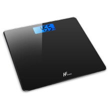 HomeFashion HFitness 28x28cm 180KG Digital Bathroom Scale Weighing Scales For Body Weight Backlit Display Weight Management Black