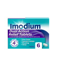 Imodium Dual Action, Diarrhoea Relief (6 Tablets), Helps Restore Gut to Natural Rhythm, with Loperamide Hydrochloride & Simeticone, Diarrhoea Tablets
