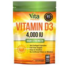 Vitamin D 4,000 IU Gel Capsules, High Strength Vitamin D3 Supplement, 365 Easy to Swallow Tablets - Full Year Supply