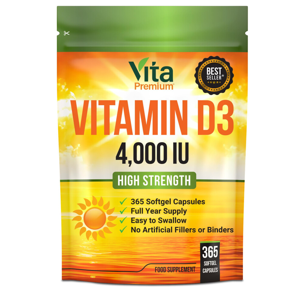 Vitapremium Vitamin D 4,000 Iu Gel Capsules, High Strength Vitamin D3 Supplement, 365 Easy T