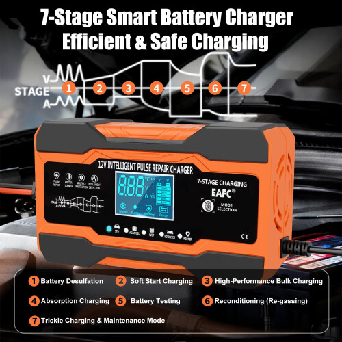 EAFC 12-Amp Car Battery Charger, 12V/12A Smart Fully Automatic 2