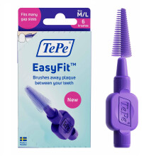 TePe EasyFit, Conical Interdental Brush, Purple, M/L, 6pcs, Plaque Removal, effi
