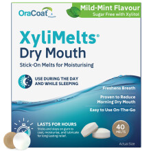 XyliMelts Dry Mouth Relief Discs Mild Mint (40 Count) – Xylitol Oral Adhering Tablets for Nighttime or Day Use, Long-Lasting Dry Mouth Relief & Sali