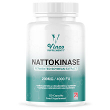 Vinco Nattokinase 200mg 4000FU – 120 Capsules – High Strength Japanese Natto Enzyme – Supports Heart Health, Blood Flow, Circulation and Blood P