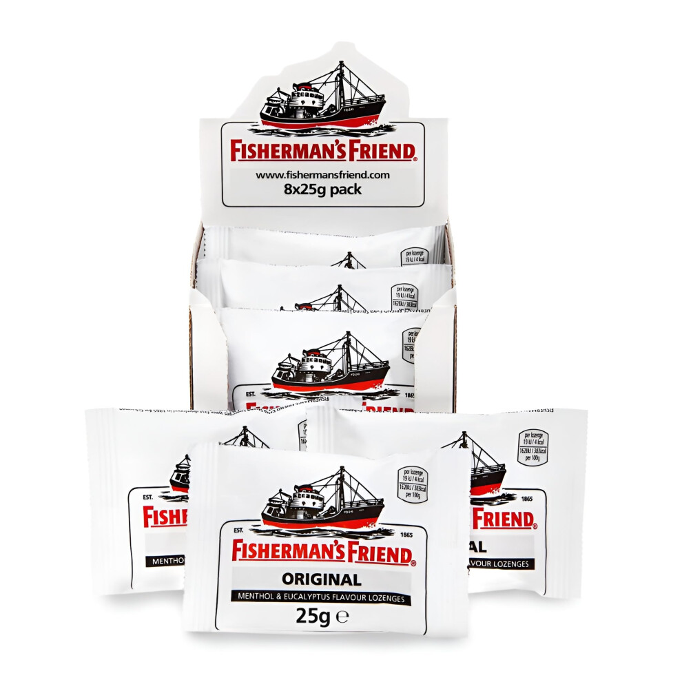 Fisherman's Friend Original Extra Strong Menthol & Eucalyptus Lozenges, Pack Of 8 (25 G)