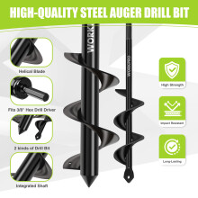 WORKPRO Auger Drill Bit Set with Hex Drive 2-Piece, Garden Post Hole Digger for Planting Bulbs Seedlings, 4x22 cm, 8 x 30 cm
