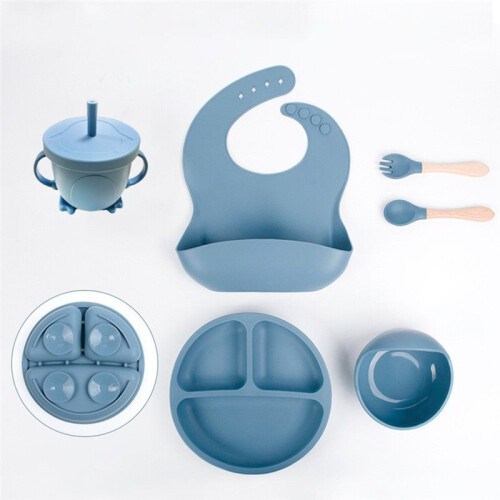 Silicone Baby Matningsset, Avvänjningsutrustning för 6+ Månader, Blå 2