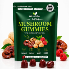 15-in-1 Mushroom Gummies with Lion’s Mane: Enhance Focus & Energy Mushroom Supplement, for Women and Men, Reish, Raspberry Flavor, 60 Gummies
