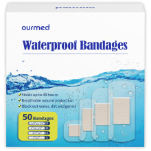 Ourmed Waterproof Plasters - Holds up to 48 Hours, Clear Adhesive Plasters Stays on Skin in The Bath, Shower or Pool, First-Aid Wound Care, Fingers,