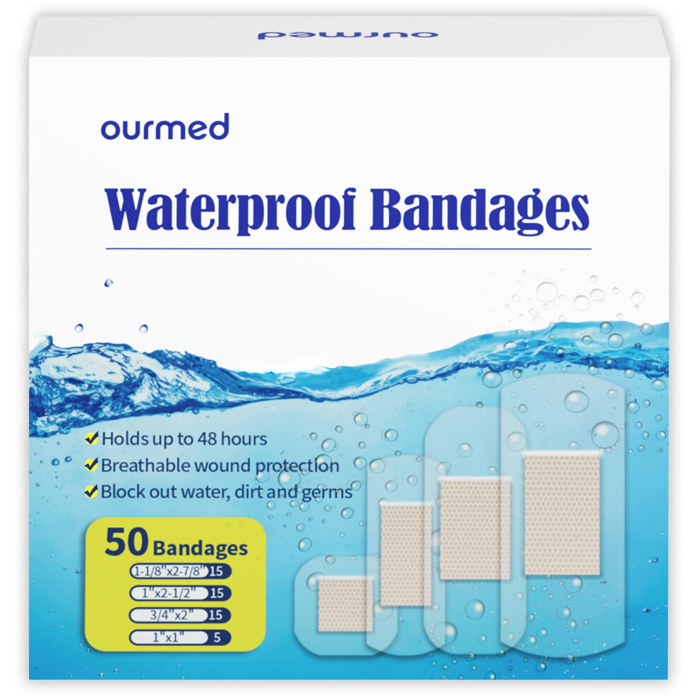 Ourmed Waterproof Plasters - Holds Up To 48 Hours, Clear Adhesive Plasters Stays On Skin In The Bath, Shower Or Pool, First-Aid Wound Care, Fingers,