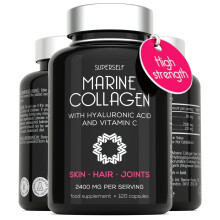 Marine Collagen Capsules 2200mg - with Hyaluronic Acid & Vitamin C - High Strength Complex for Skin Hair Support - Premium Type 1 Peptides - Collagen