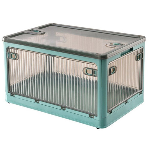 Foldable Storage Box with Wheels Large Capacity Transparent Stackable Waterproof for Closet Use and Home Organization B