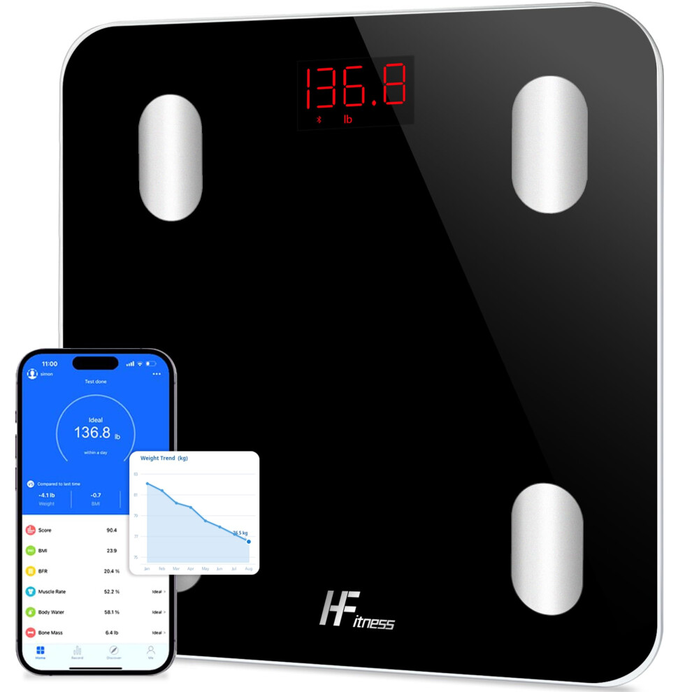 Homefashion Hfitness 19 Metrics Body Composition Smart Scale Bathroom Scales For Body Weight Body Fat Monitor Bmi Muscle Mass Bone Ios Android App Bluetooth Wire