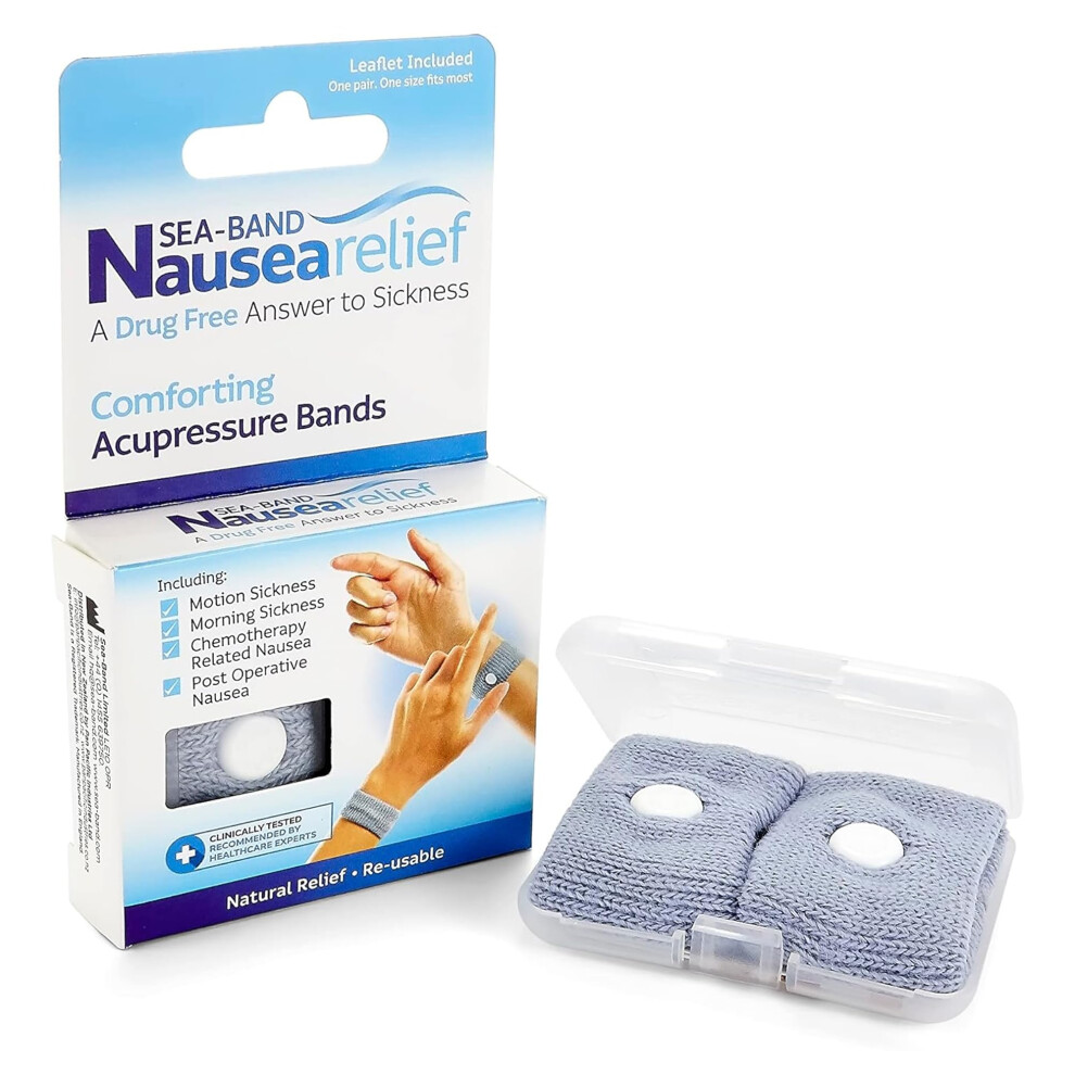 Sea-Band Grey Travel & Motion Sickness And Nausea Relief Acupressure Wristband - Adult (Grey), 1 Pair