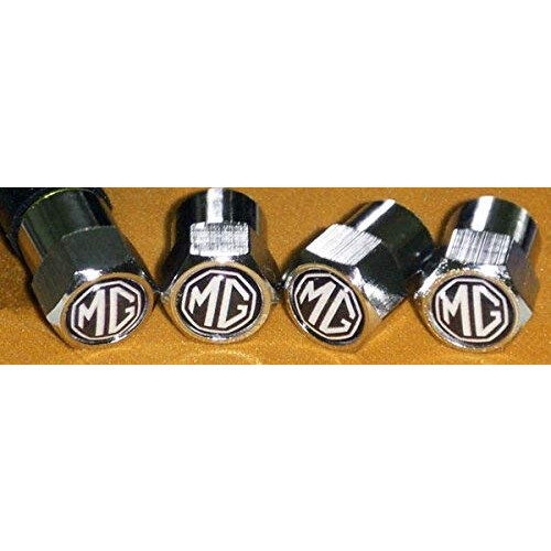 MG Black and Silver Chrome Wheel Valve Dust Caps 1