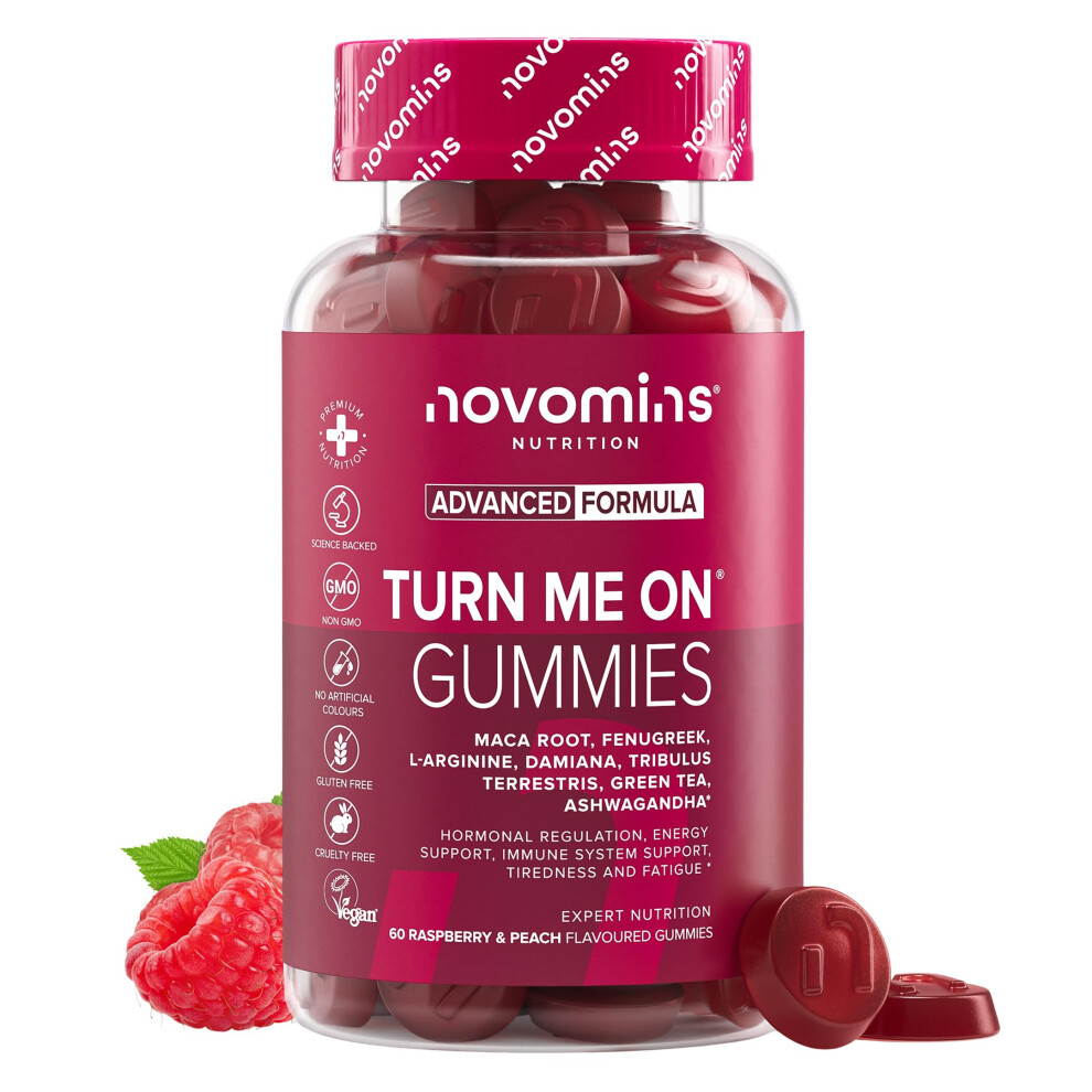 Novomins Turn Me On Gummies Women - Maca Root, Damiana, Fenugreek, Zinc, Vitamin B6 & Ashwagandha - Gluten-Free & Vegan - 60 Gummies For Women
