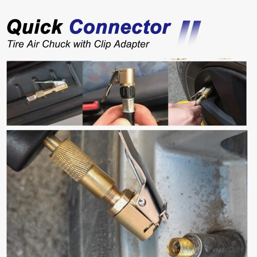 2-Pack Brass Tyre Inflator Air Chucks, 8mm Quick-Release Clips 2