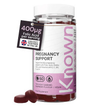 Known Pregnancy Support Gummies with 400mcg Folic Acid – Raspberry Flavour – Vegan Prenatal Multivitamin Gummy Supplement – with Vitamin D3, K,