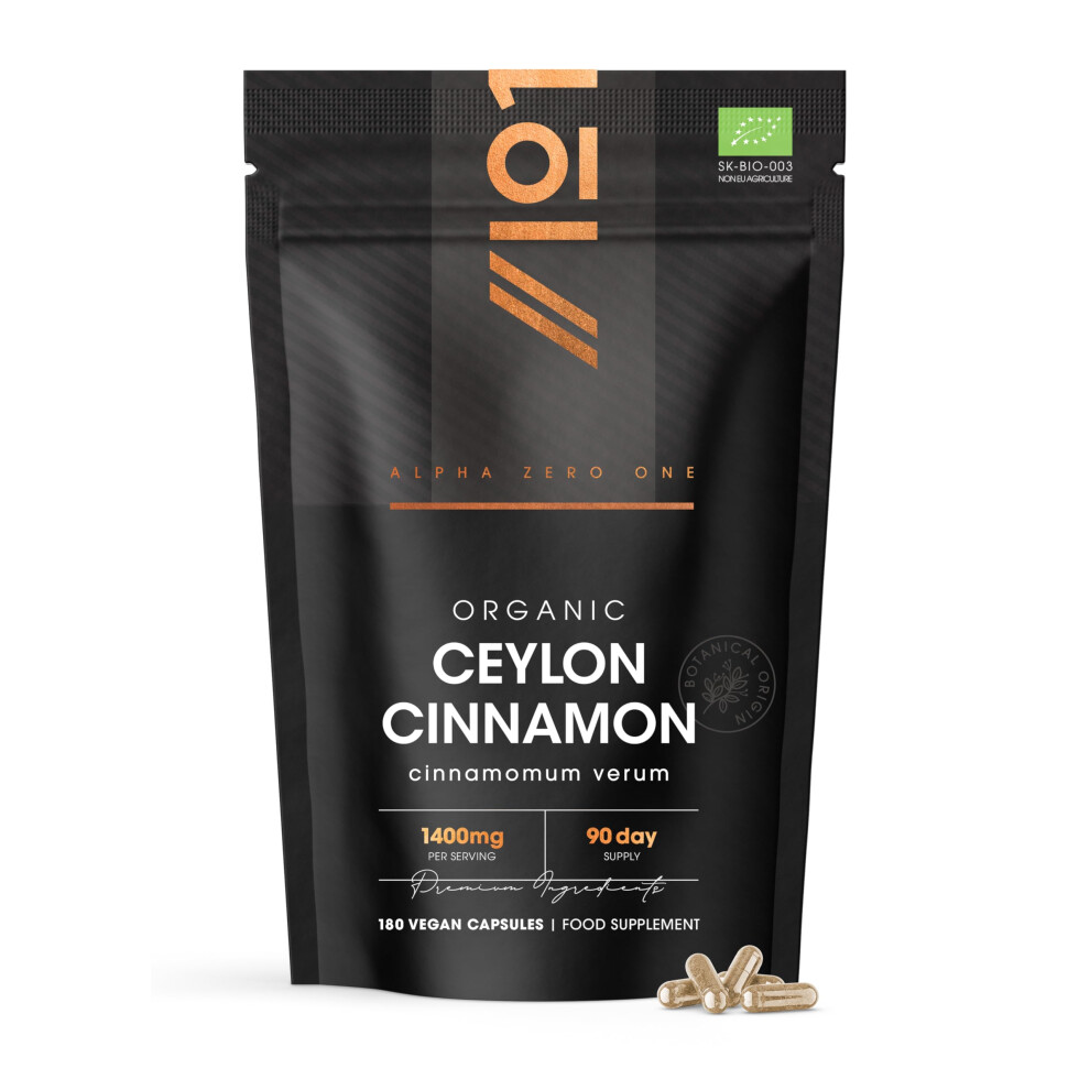Alpha01 Organic Ceylon Cinnamon 1400Mg Â 100% Sri Lanka Cinnamon Verum Â 180 Vegan Capsules Â Resealable And Recyclable Pouch By