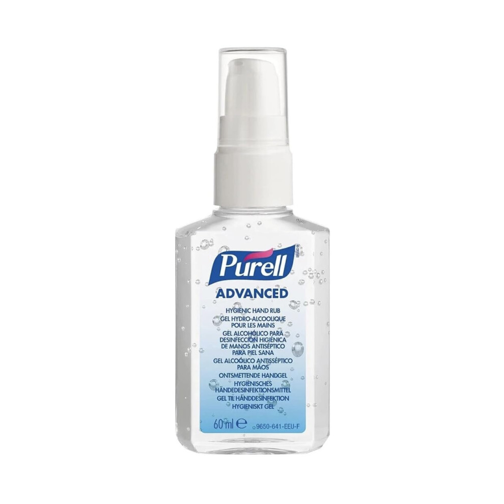 Purell Advanced Hand Sanitiser Gel 60Ml, Portable Pump Bottle. Hand Sanitizer Gel Kill 99.99% Of Most Common Germs. 70% Alcohol Formulation With Mois