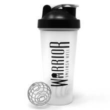 Warrior Protein Shaker Bottle, 600ml with Wire Mixball Blender – Leakproof Clear Gym Bottle for Mixing Whey Protein Shake, Smoothies, Milkshake, Jui