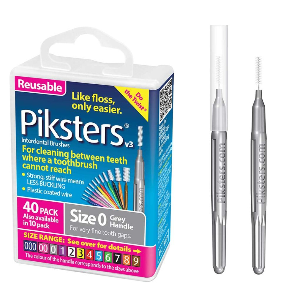Piksters Interdental Brushes, 40 Pk, Size 0, Interdental Tooth Brush For Very Tight Gaps, Gum Soft Bristles For Plaque Removal, Safe For Braces