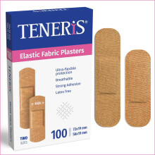 Teneris Elastic Fabric Plasters - Pack of 100 – Breathable, Hypoallergenic, Latex-Free Wound Dressings with Strong Adhesive for Cuts, Blisters & Gra