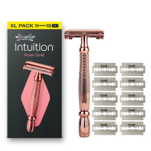 Wilkinson Sword Intuition Rose Gold Safety Razor for Women, Premium Metal Handle, 1 Women’s Razor Handle and 10 Blade Refills