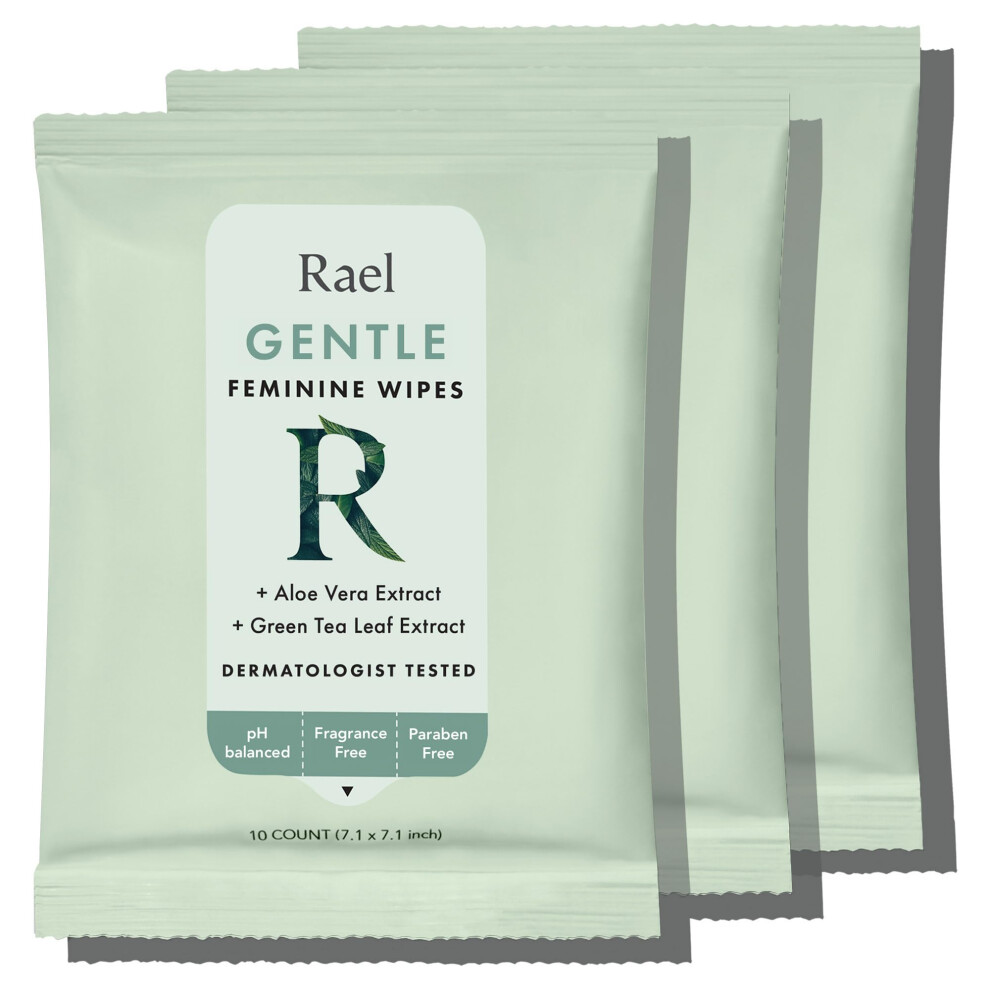 Rael Flushable Feminine Intimate Wipes - Ph-Balanced, Unscented, Aloe Vera Extract, Safe For Sensitive Skin, Vegan & Cruelty Free, Travel Size (10 Co