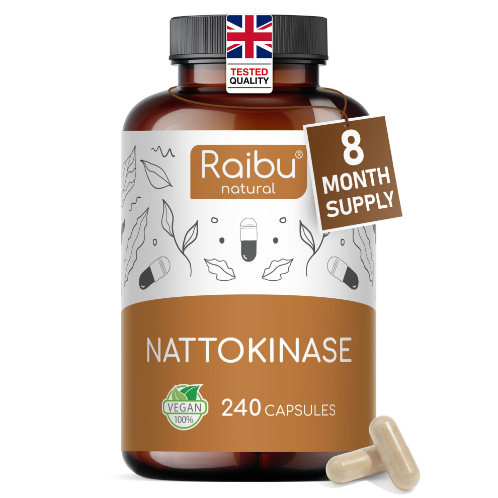 Raibu Nattokinase 2,000 Fu Per Capsule - High-Strength 240 Nattokinase Capsules From Fermented Natto Soybeans - 8 Months Supply - Non-Gmo, Natural & Vegan