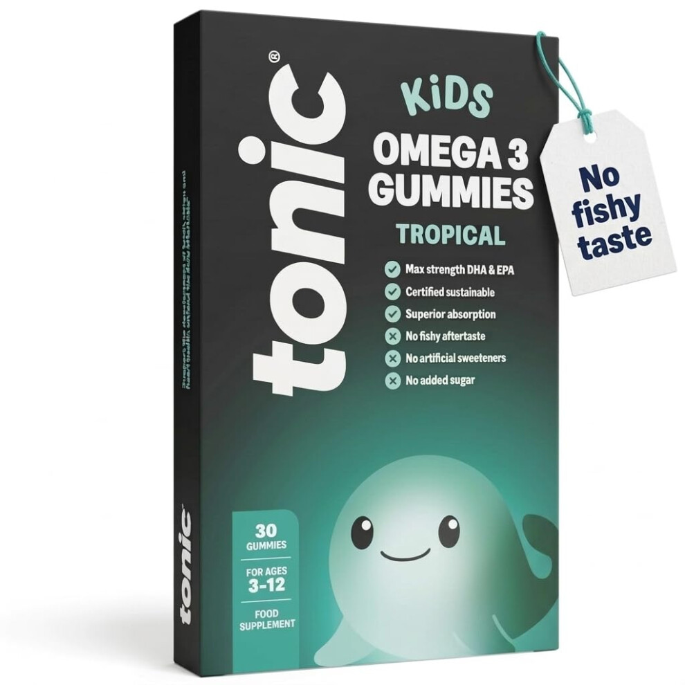 Tonic Health Kids Omega 3 Gummies Â No Fishy Taste - 30 Sugar Free Tropical Gummies Max-Strength Dha & Epa Wild-Caught & Sustainably Sourced Support