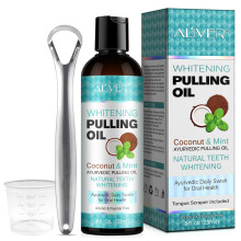 Mint Oil Pulling Mouthwash with Tongue Scraper - Natural Coconut Oil Pulling for Teeth Whitening, Fresh Breath, Teeth Whitening and Healthier Teeth &