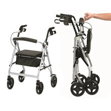 Ultra Lightweight Folding rollator Wheeled Walker Walking Frame with Brakes, seat and Bag - Only 5.8kg, 15cm Wheels - Choice of Colours (Silver)