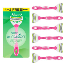 Wilkinson Sword myIntuition Xtreme 3 Comfort Sensitive Women's Disposable Razors, 4 Pack of Sensitive Skin Razors for Women Plus 2 Bonus Razors