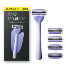 Wilkinson Sword Intuition Quattro Sensitive Skin Razors for Women, Starter Pack, Women’s Razor Handle Plus 5 Blade Refills