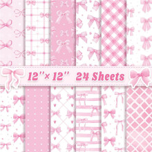 24 Sheets Scrapbook Paper 12inch X 12inch Double-Sided Bows Pattern Paper Decorative Decoupage Cardstock Bow