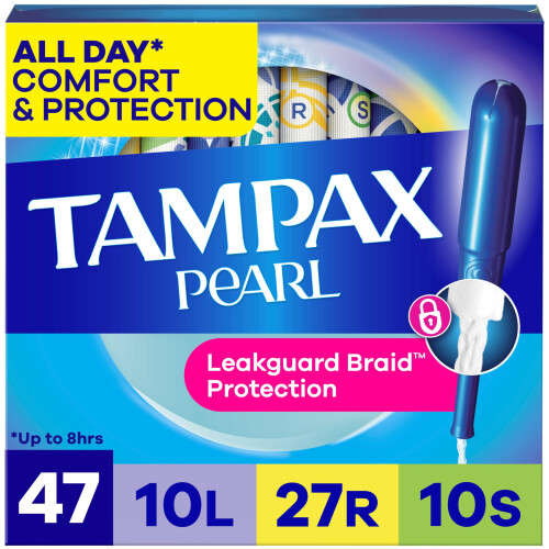 Tampax Pearl Plastic Tampons, Multipack, Light/Regular/Super Absorbency, Unscent