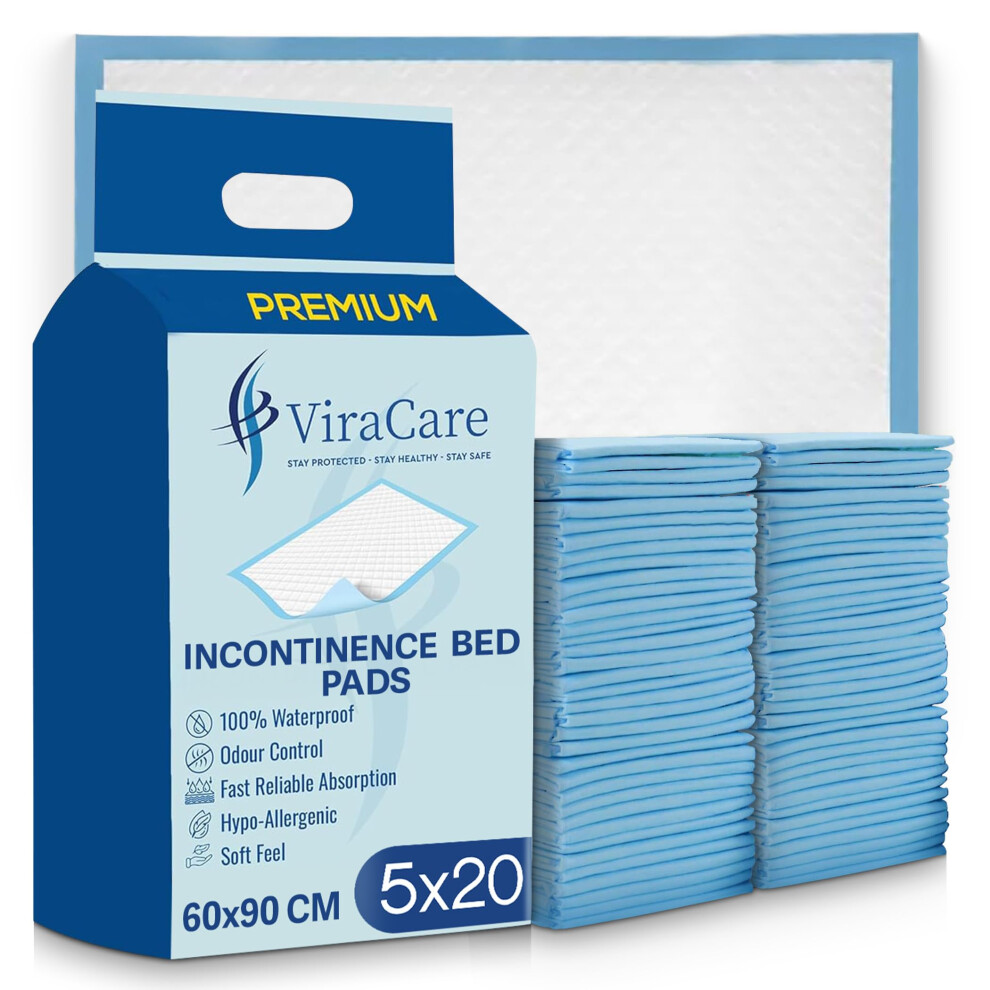 Viracare 100 X Premium Incontinence Bed Pads 60X90 Cm | Incontinence Bed Sheets | Provides Soft Feel | Disposable Bed Mats For Incontinence | Bed Protectors K