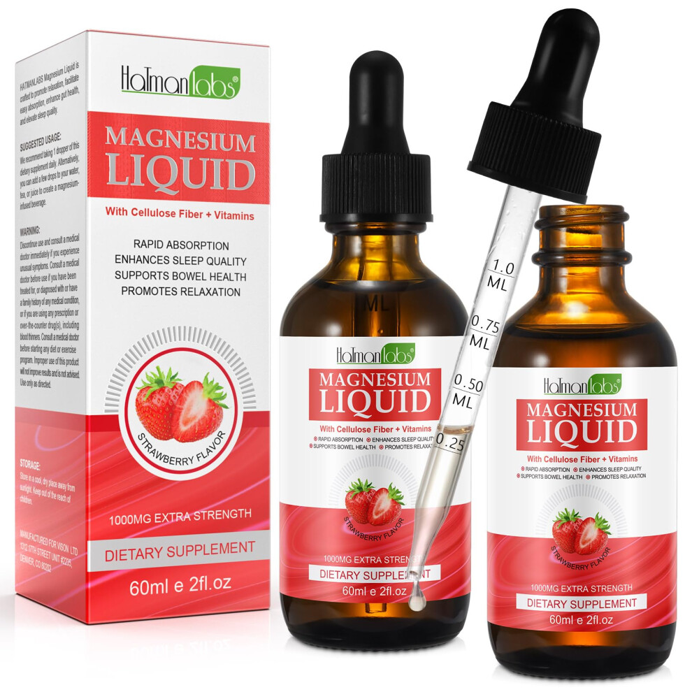 Obnoswlpjmn Magnesium Glycinate Liquid Drops Liquid Magnesium Complex With Glycinate,Taurate,Cellulose Fiber,Bromelain,Vitamin B6,C,D And Zinc, Strawberry Flavor