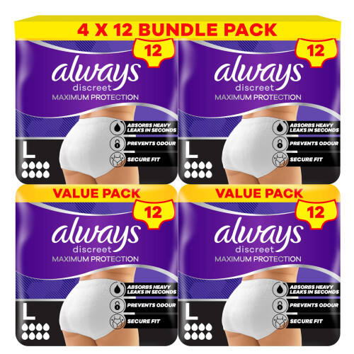 Always Discreet Incontinence Pant Maximum Protection 8 Drops, Size L,