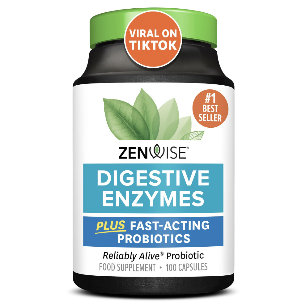 Zenwise Health Digestive Enzymes + Probiotics For Gut Health And Prebiotics Fibre Supplements For Digestion - 100 Count