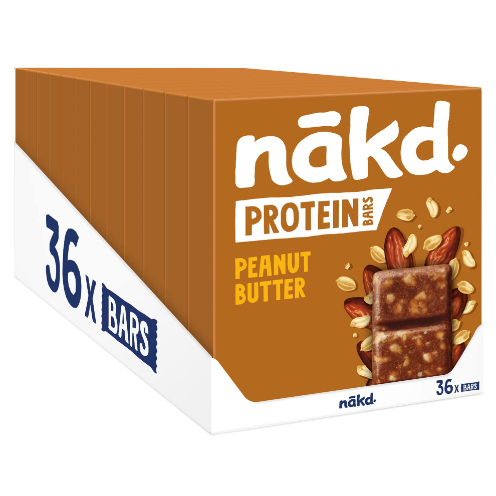 Nakd . Protein Bars Peanut Butter - 7G Plant-Based Protein - 100% Natural Ingredients - No Added Sugar - Vegan - 36 X 45G Bars - 1620G