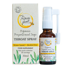 RAW POT - Organic Propolis and SAGE Throat Spray - Alcohol-Free Pure Natural Raw Bee Propolis Liquid Extract for Sore Throat Pain Relief, Immunity Su