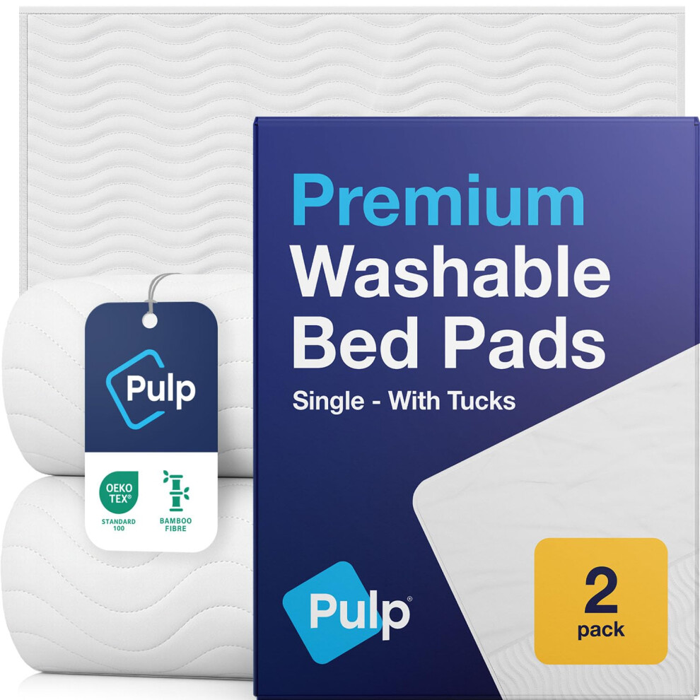 Pulp 2 X Premium Bamboo Washable Incontinence Bed Pads With Tucks | For Single Beds | Maximum Absorbency Leakproof Kylie Sheets | Reusable Waterproof