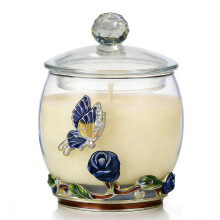 Luxury Scented Candles Gifts for Women - Enamel Butterfly & Blue Rose Decorative Glass Jar with Faceted Crystal Lid, Natural Soy Wax Aromatherapy Can