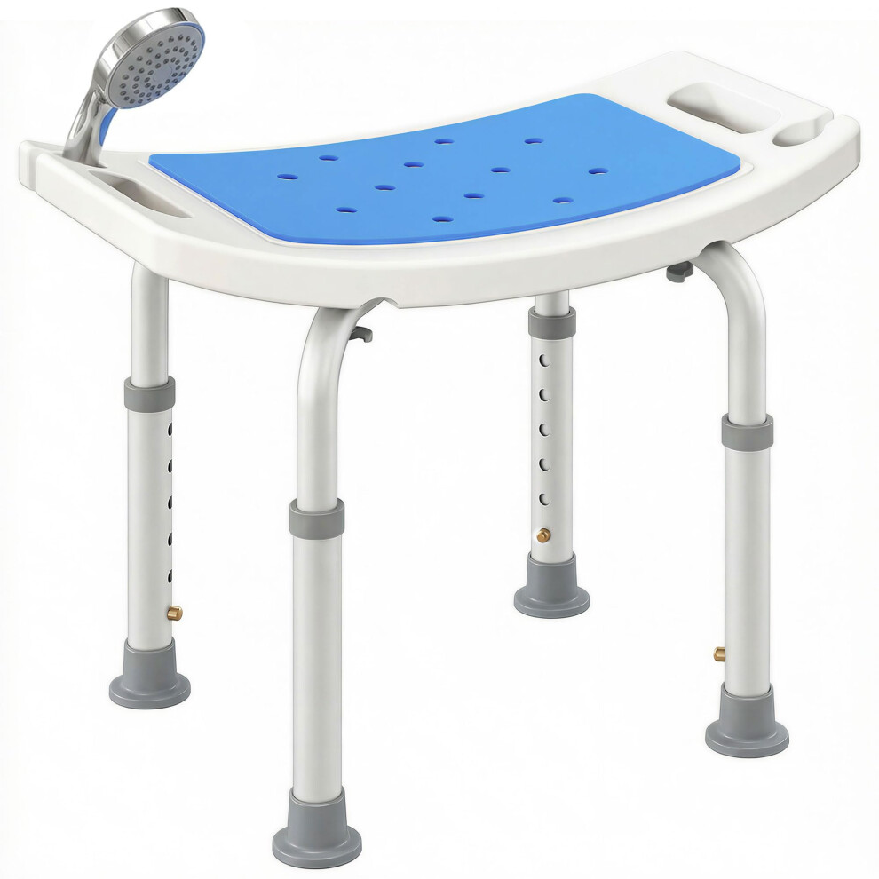 Homcom Shower Chair, Adjustable Height Shower Stool With Aluminium Frame And Non-Slip Feet, Bathtub Stool Seat With Padded Seat For Elderly Disabled