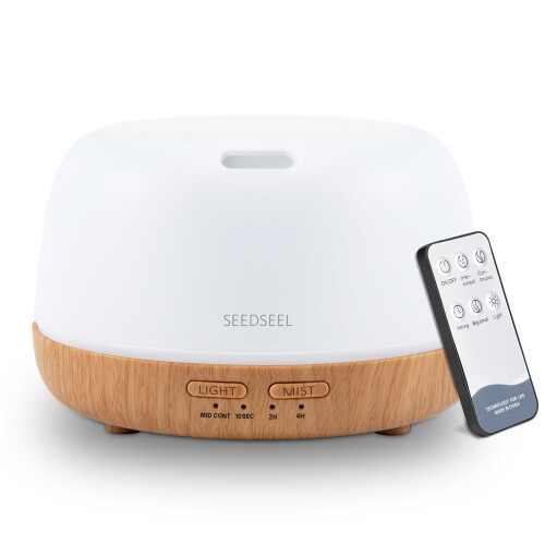 SEEDSEEL 300ml Aromatherapy Diffuser with Remote Control, 7-Colour LED Light, Ultrasonic Cool Mist, Quiet Operation, Auto-Off, Essential Oil Diffuser