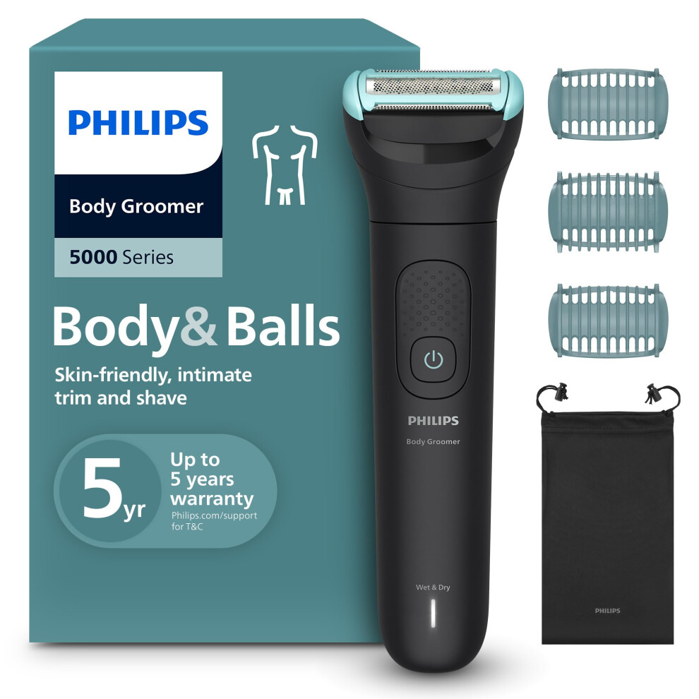 Philips Body Groomer 5000 Series - Trimmer For Men With Triple Protect Shave System, Intimate Trim & Shave, 100% Showerproof, 100 Min. Runtime, Model