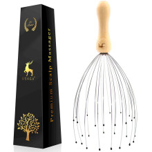 USAGA 28 Finger Head Scratcher, Head Massager, Scalp Massager for Scalp Body Relaxing and Stress Relax, Wood Handle (1 Pack)